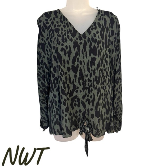 Umgee Tops - NWT UMGEE BLACK/GREEN ANIMAL PRINT TOP XLARGE #3